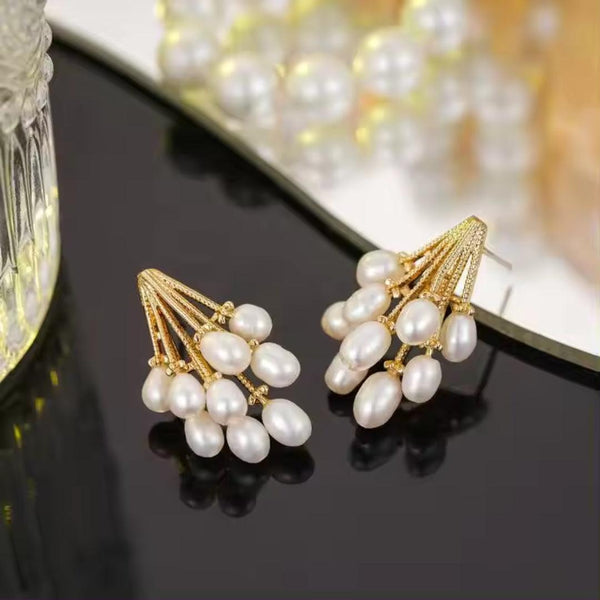 Gold and Pearl Cluster Earrings