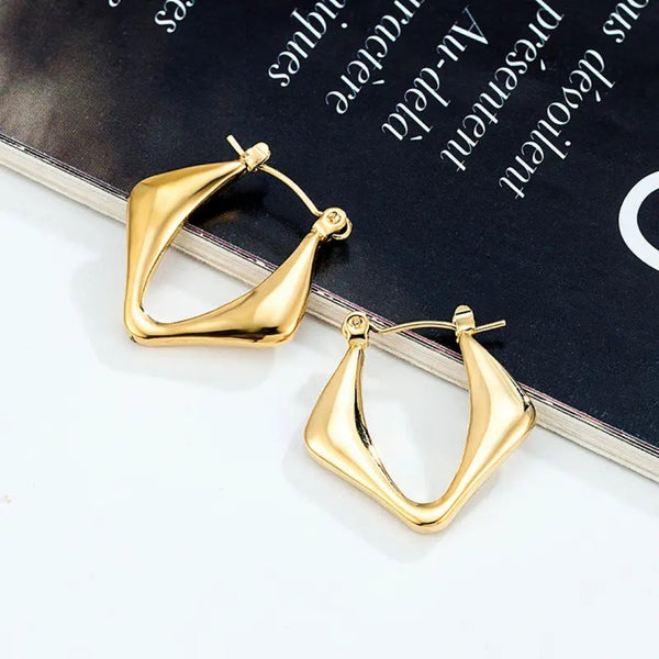 Anti tarnish classy Triangle gold hoops earrings
