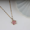 Gold Plated Pink Flower Pendant Necklace
