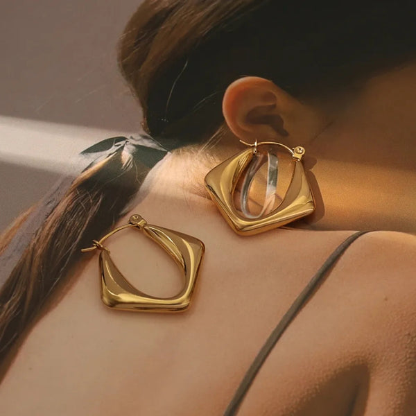 Anti tarnish classy Triangle gold hoops earrings