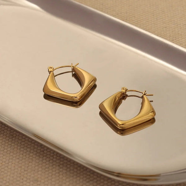 Anti tarnish classy Triangle gold hoops earrings