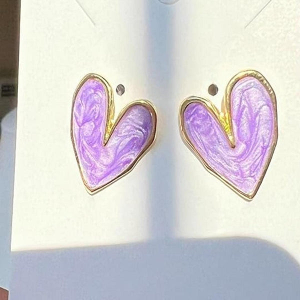 Purple Heart Enamel Stud Earrings
