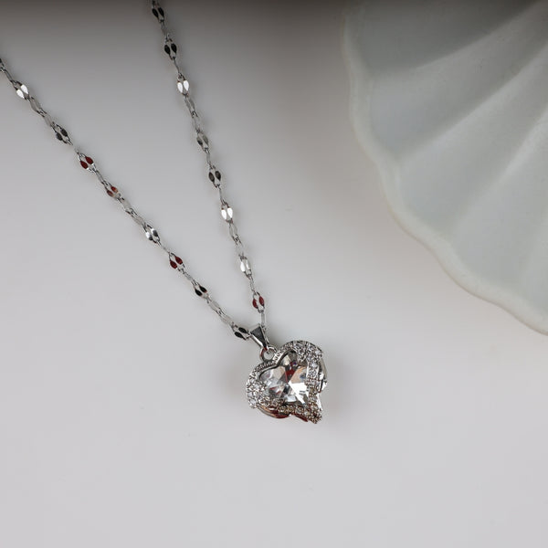 Silver chain white heart necklace
