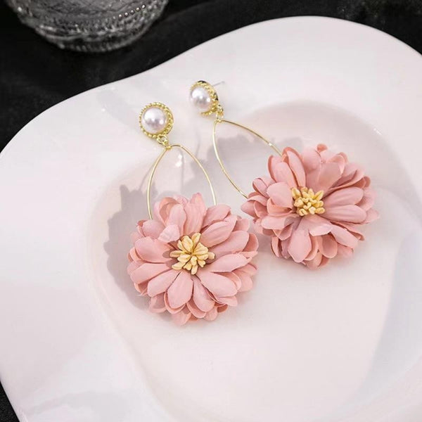 Large Pink Petal Pearl Earrings