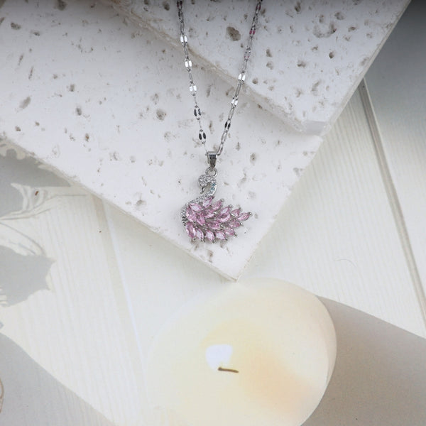 PinkSwan CrystelSilver Chain Necklace