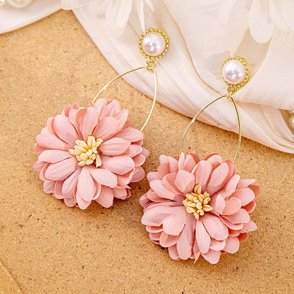 Large Pink Petal Pearl Earrings