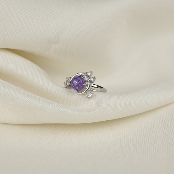 Purple Star Sapphire Cabochon Ring in White Gold