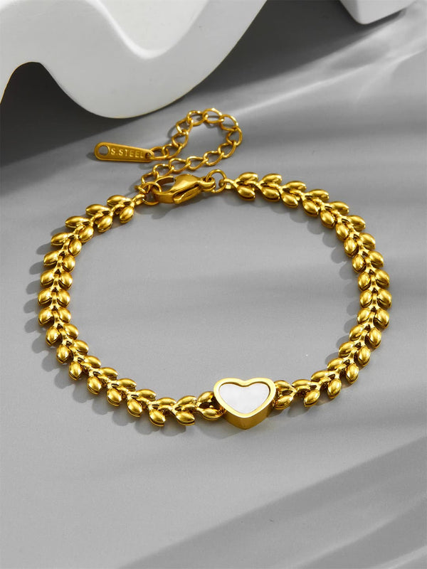 Golden Designer White Heart Bracelet