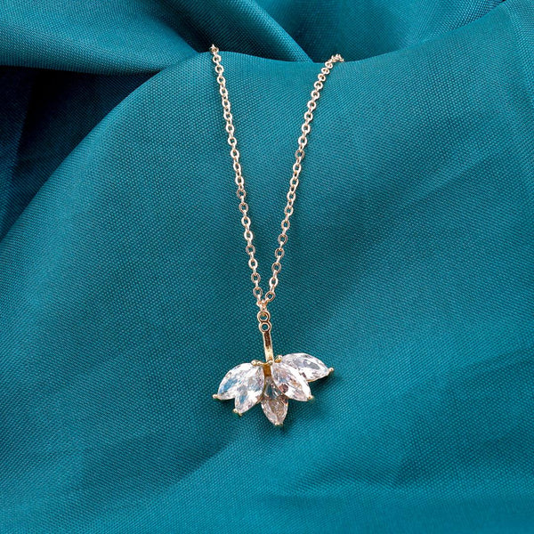 Gold Necklace with Crystal Leaf Pendant