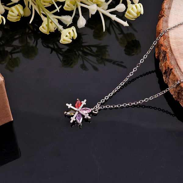 Silver Necklace with Multicolored Gemstone and Cross Pendant