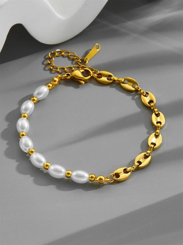 Pearl & Gold Link Charm Bracelet
