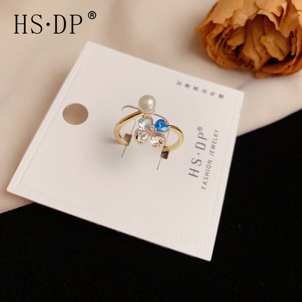 Moonstone Flower Pearl Ring