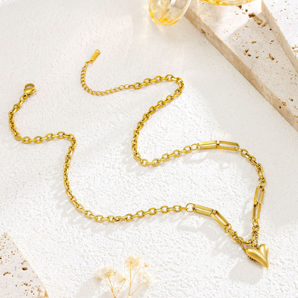 Gold Plated Heart Love Chain Necklace