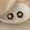Combo Of 2 Black & Pearl Camellia Flower Earrings