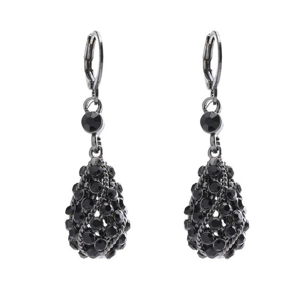 Elegant Black Crystal Drop Earrings