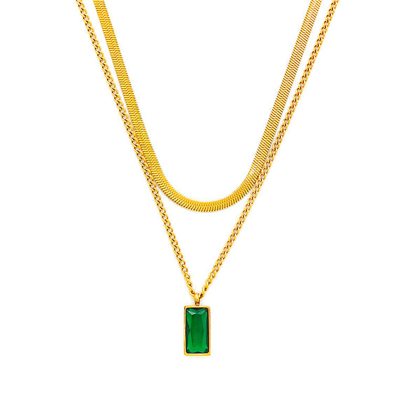 Gold Plated Baguette Snake Emerald Necklace