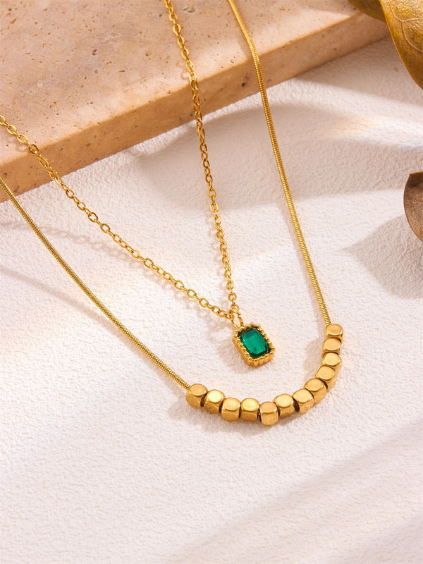 Anti Tarnish Double Layered Green Stone Necklace