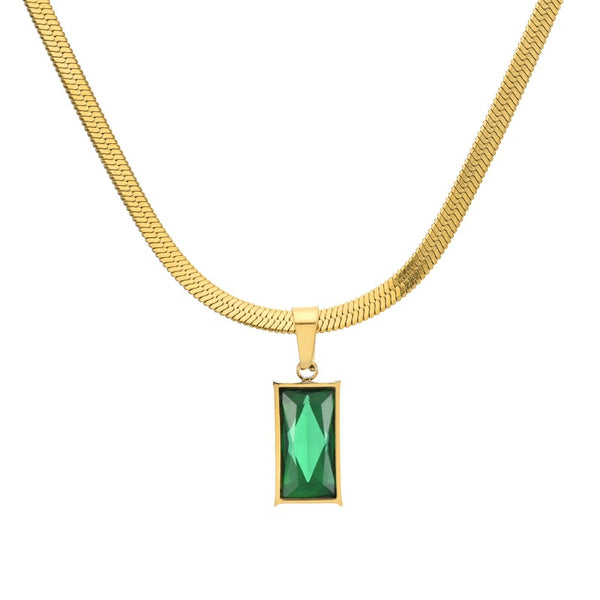 Emerald Gold Plated Anti Tarnish Chain Pendant