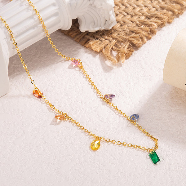 Gold Plated Multicolor Zirconia Necklace
