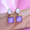 Gold Plated Purple Cube Earring