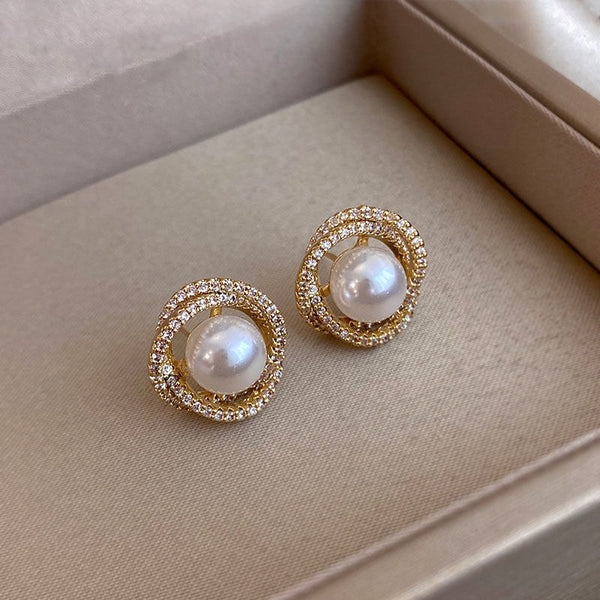 Pack Of 2 Round Pearl & Pink Rose Earrings