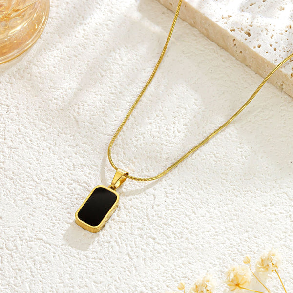 Gold Black Rectangle Stone Necklace