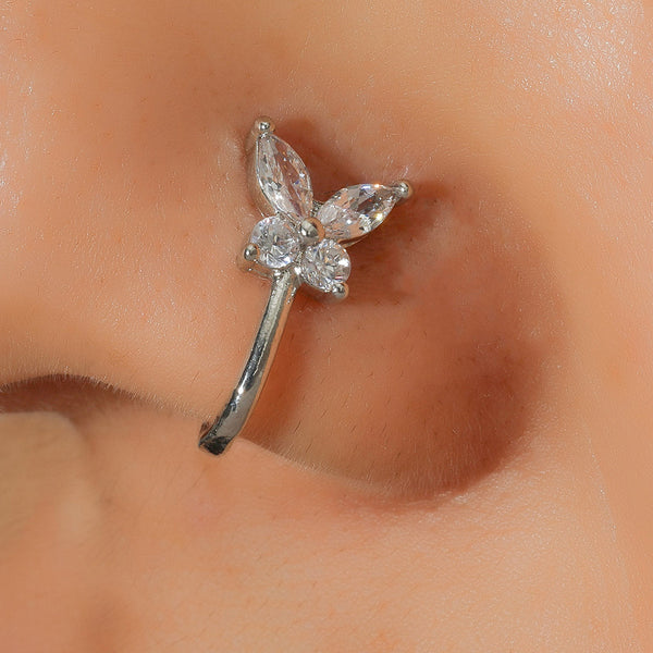 Fake nose clip silver Butterfly Stone Piercing