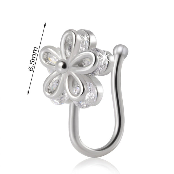Flower Piercing Fake nose clip silver
