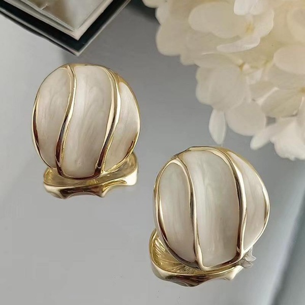 White Glaze Irregular Round Earrings