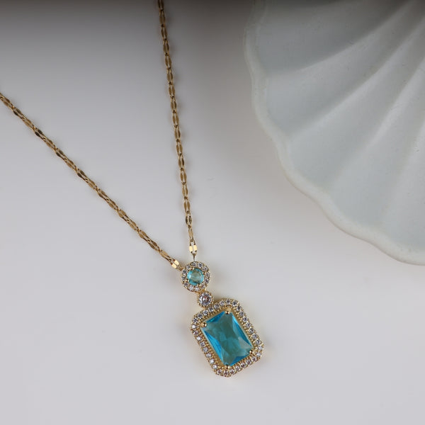 Golden-Plated blue Cubic Geometric Pendant