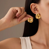 Anti tarnish gold round stud earrings