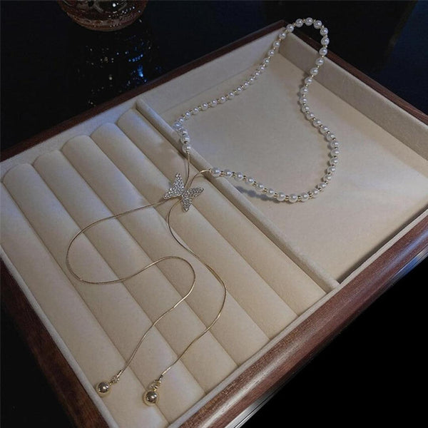 Pearl Necklace with Butterfly Pendant