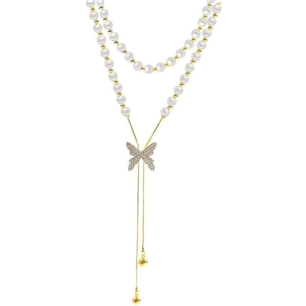 Pearl Necklace with Butterfly Pendant