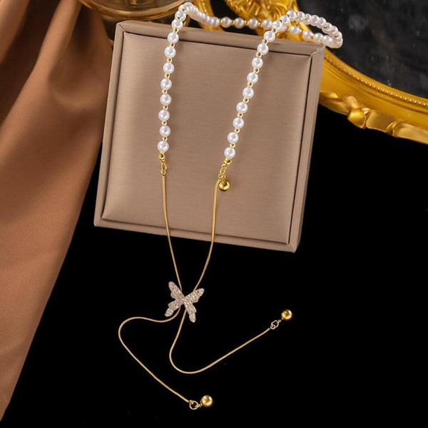 Pearl Necklace with Butterfly Pendant