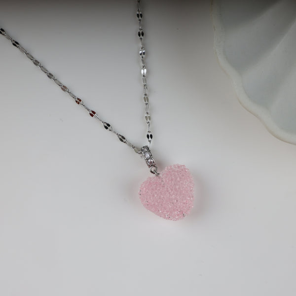 Silver chain Purple Crystal Heart Necklace pendant