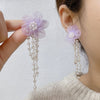 Purple flower white pearl earring
