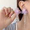 Purple flower white pearl earring