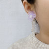 Purple flower white pearl earring
