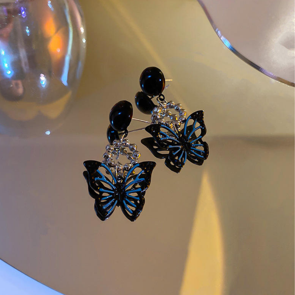 Combination Of Black Blue Charm Butterfly Earrings