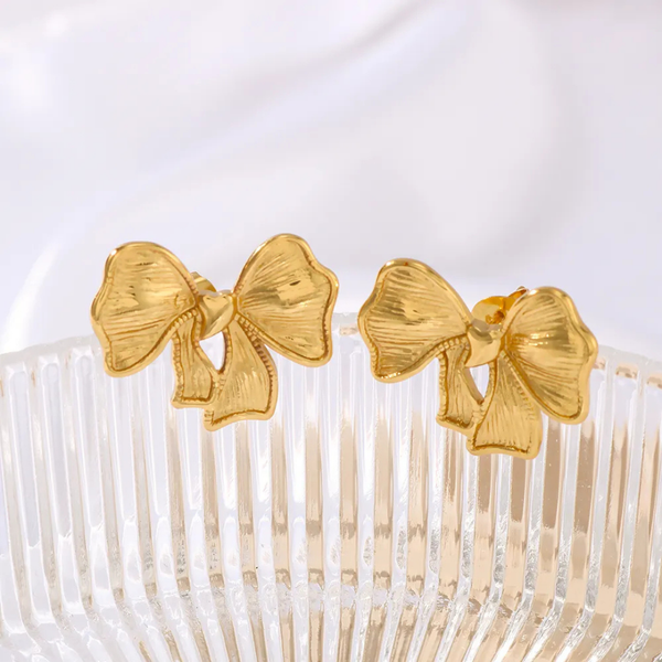 Anti tarnish gold small bow earrings