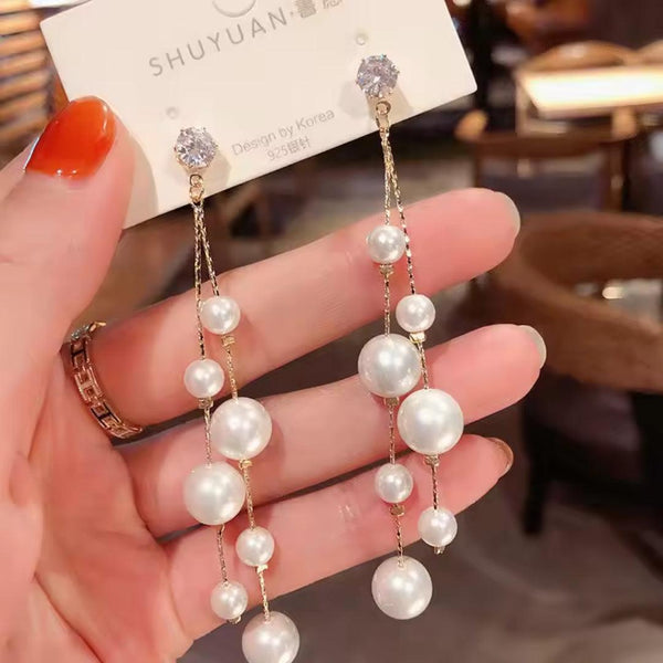 Multi-Strand Pearl Dangle Earrings