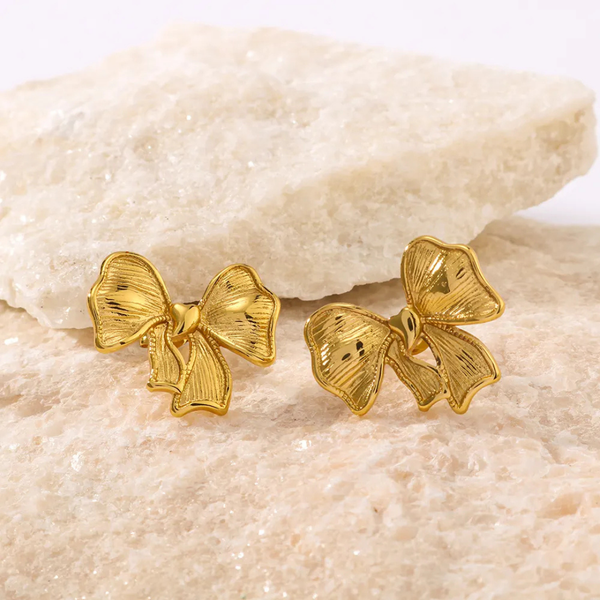 Anti tarnish gold small bow earrings