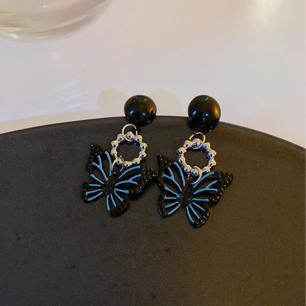 Combination Of Black Blue Charm Butterfly Earrings