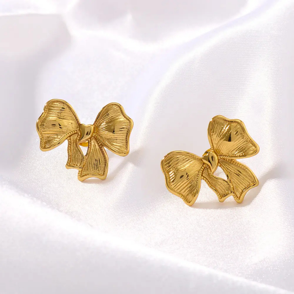 Anti tarnish gold small bow earrings
