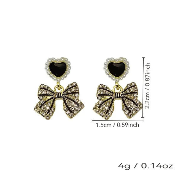 Black Heart Bow Tie Earrings