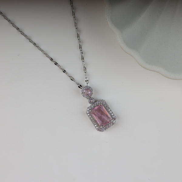 Silver-Plated Cubic Geometric Pendant With Chain
