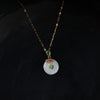 White Circular And Green Stone Necklace