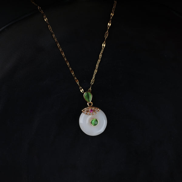 White Circular And Green Stone Necklace