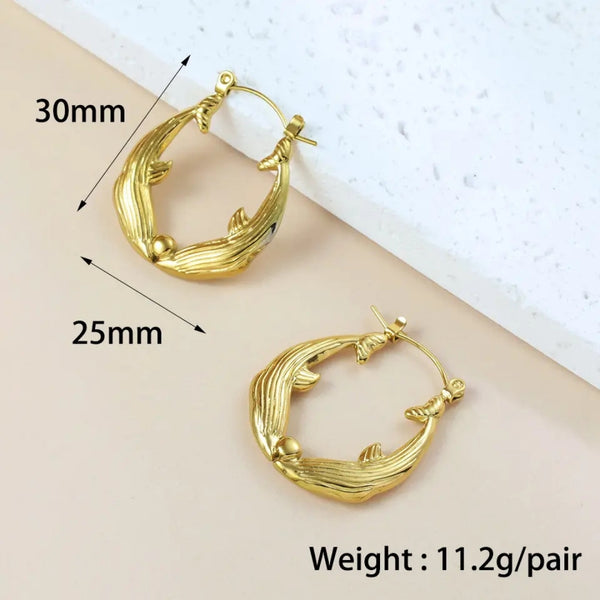 Anti Tarnish Gold Double Dolphin Hoop Earring