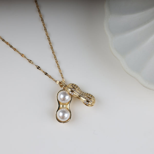 Golden Peanut Pearl Pendant Necklace